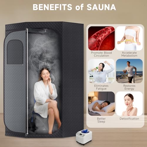 Fulove Steam Sauna Box, Portable Sauna for Home with 3L Steamer, Remote Control, Folding Chair and Mat,Indoor Sauna Tent for Weight Loss and Detox