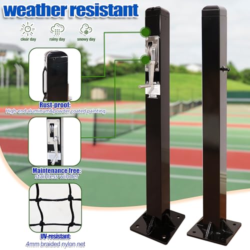 defulion-Premium Permanent Pickleball Net Posts - Heavy-Duty Aluminum Poles with Effortless Flange Installation, Say Goodbye to Wobbly Portable Nets