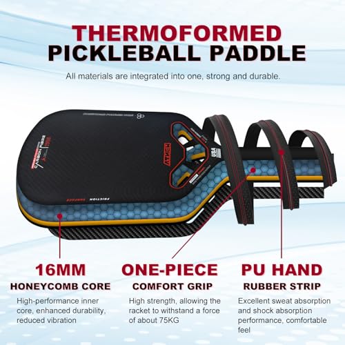 Pickleball Paddles, USAPA Approved Pickleball Paddle Pickleball Set with Pickleball Rackets, T700 Carbon Fiber, 16mm Thickness, Air Open Throat, Enhanced Spin & Control, Edgeless Design