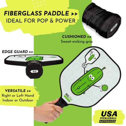 Big Dill Pickleball Infinity Pickleball Paddles Set of 2 USAPA Approved Pickleball Paddle Set | 2 Fiberglass Paddles with Covers, 2 Outdoor Pickleball Balls & Bag for Pickle Ball Paddle Set
