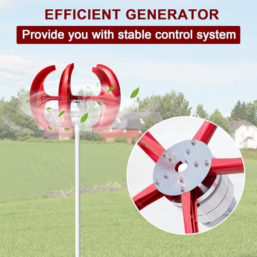 1000W 12V/24V Upgraded Wind Turbines Generator, 5-Blade Lantern Wind Turbines Generator Kit, Electromagnetic Electricity Producer Equipment Red