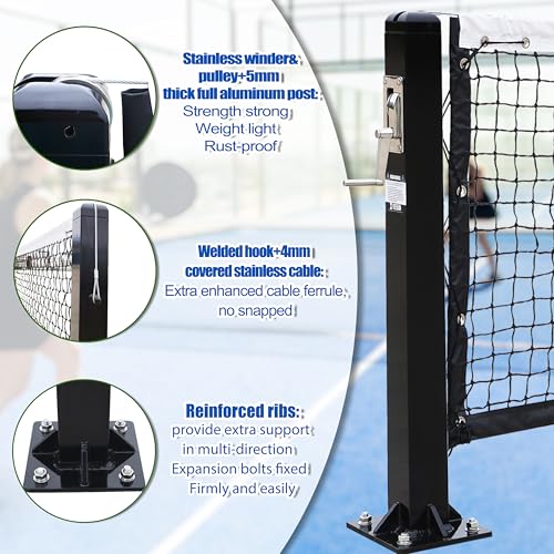 defulion-Premium Permanent Pickleball Net Posts - Heavy-Duty Aluminum Poles with Effortless Flange Installation, Say Goodbye to Wobbly Portable Nets