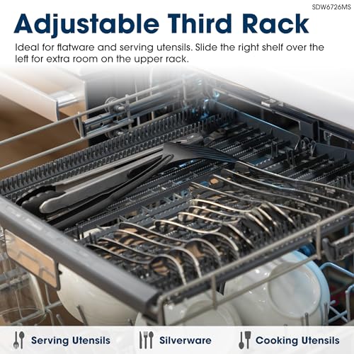 Sharp SDW6726MS 24-inch Stainless Steel Dishwasher, 47 dB Library Quiet, Third Rack, Power Wash Sprayer, 12 Place Settings,
