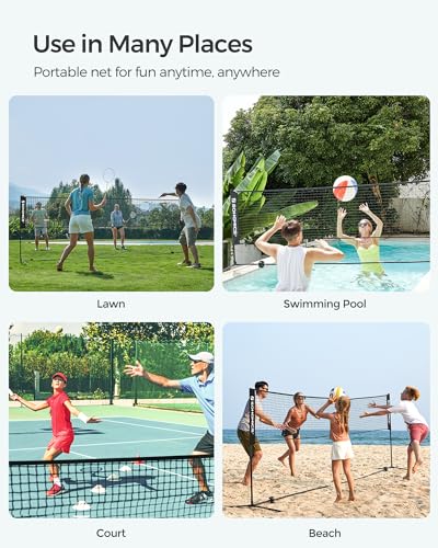SONGMICS 16.5 ft Badminton Net, Height Adjustable Volleyball Net, Pickleball Net with Poles, Foldable Nylon Net for Tennis Indoor Outdoor Court, Black USYQ500HV1