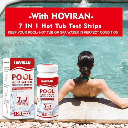 Pool Test Strips 7 Way, 125 Quick Swimming Pool Test Strips, Reliable Hot Tub Spa Water Testing Kit for Bromine, Total Alkalinity, pH, Free Chlorine, Total Hardness, Cyanuric Acid, and Total Chlorine