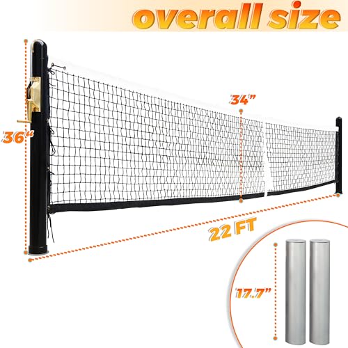 Seliyoo In-Ground Pickleball Net,Heavy-Duty Pickleball Posts,Regulation Tournament-Grade Size,22 FT Regulation Net, Premium-Grade Brass Winder, Galvanized Sleeves,Idea for Outdoor & Indoor Courts