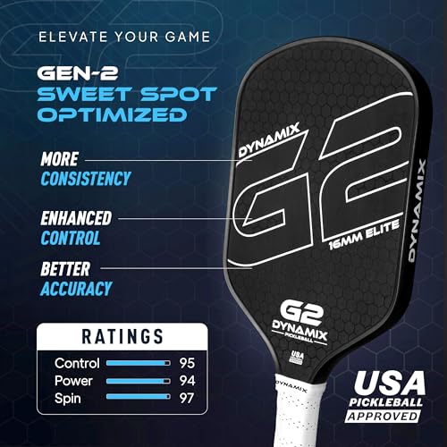 Pickleball Paddles, Carbon Fiber Pickleball Paddle, G2 (Gen2) 16mm USAPA Raw Carbon Pickleball Racket, Pro-Grade Thermoformed Pickle Ball Paddle for Control, Power, Spin by Dynamix (White, Black Edge)