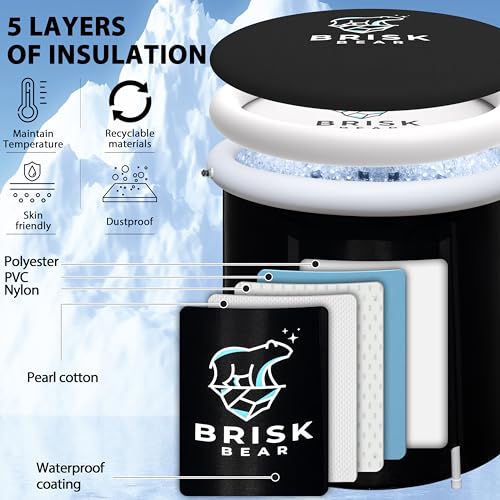 Ice Bath Tub for Athletes with Cover by Brisk Bear - Extra Large Cold Plunge Tub for Recovery - Inflatable Ice Bath Plunge Pool with Digital Timer - Cold Plunge to Soothe Muscles - Black Ice Tub