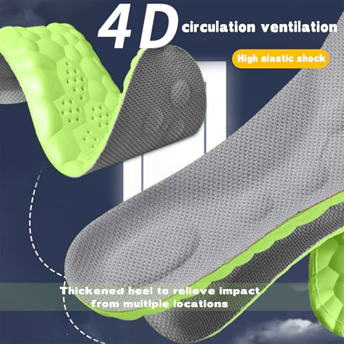 Pickleball Insoles - 2 Pairs of Pickleball Insoles for Men Women, 4D Cloud Arch Support Pickleball Inserts (Green,M11/W12)