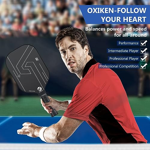 OXIKEN 16mm Pickleball Paddles, 2025 USAPA Approved, Frosted Carbon Fiber Surface (CFS), Polypropylene Lightweight Honeycomb Core with Cover Case Black, Ideal for Intermediate and Professional Players