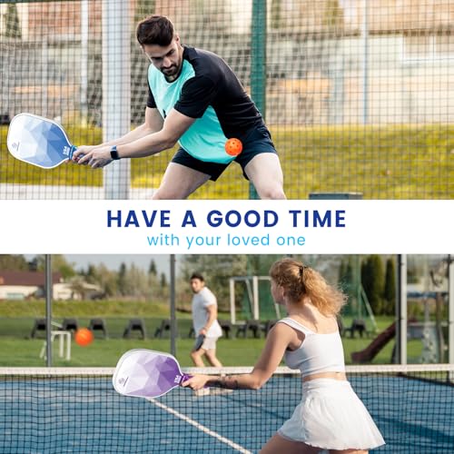 Pickleball Paddles Set of 2 or 4, USAPA Approved Pickleball Paddles Set with 4 Pickleball Balls and Pickleball Carry Bag, Fiberglass Pickle Ball Rackets 2 Pack for Beginners(Crystal B&P)