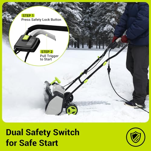 Electric Snow Shovel, 12-Amp Snow Blower 17" Wide & 6" Deep Clearing, Throws Snow 20 FT, Corded Snow Shovel Removal Tool with Adjustable Chute for Driveways, Sidewalks, Patios, Winter Storm Removal