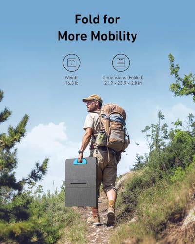 Anker SOLIX PS200 Solar Panel with Adjustable Kickstand, 200W Foldable Portable Solar Charger, IP67 Waterproof, 23% Higher Energy Conversion Efficiency, for Camping, RVs, and Blackouts（Renewed）