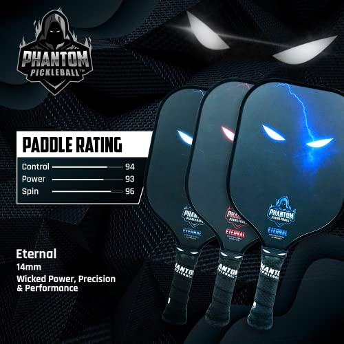 Phantom Pickleball Paddle Eternal 14mm - Carbon Fiber - USA Pickleball Approved - Max Grit and Spin Elongated Body Pickle Ball Paddle - Lightweight Pickleball Racket with Polypropylene Core