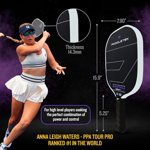 Paddletek Bantam ALW-C 14.3mm Pickleball Paddle - Unidirectional Carbon Fiber Pickleball Paddle with Polymer Honeycomb Core - USAPA Approved - 5.25 Inch Handle