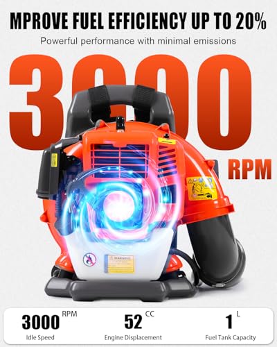 Thalorus 52cc Backpack Leaf Blower – Gas Powered 550 CFM 230 MPH High Airflow for Lawn Care, Low-Vibration Harness, Clears Leaves, Debris & Snow (T692 Pro)