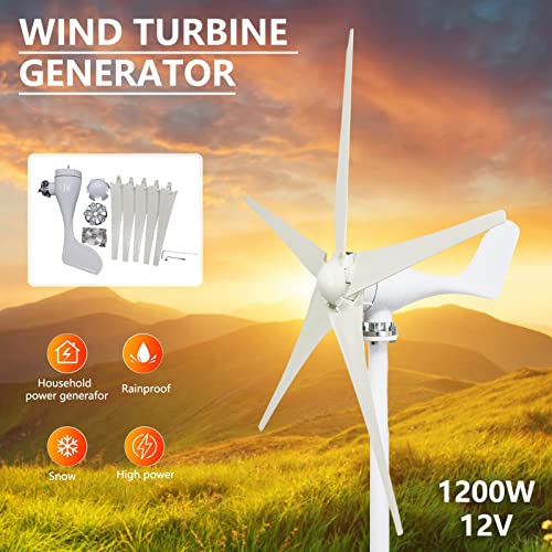 Wind Turbine Generator Kit 1200W 5 Blade Wind Generator for Home Use 12V 800RPM Wind Power Generator Kit with Controller Windmill Generator Wind Turbines for Solar Wind System