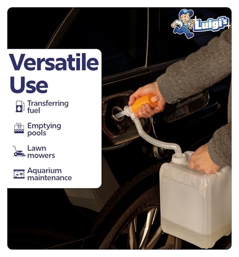 Luigi's Siphon Pump - Siphon Hose for Water & Gasoline Fuel Transfer - Large Hand Water Pump for Squeezing Gas Lawn Mowers & Manual Pumping Petrol Liquid Syphon Alcohol and more