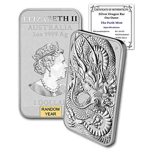 2018 - Present (Random Year) P 1 oz Silver Bar Australia Perth Mint Dragon Series Rectangular Coin Brilliant Uncirculated with Certificate of Authenticity $1 Seller BU