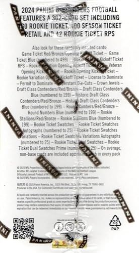 2024 Panini Contenders Football Series Factory Sealed Blaster Box with One Autograph or Rookie Ticket Memorabilia Swatch Plus Seven Inserts or Parallels Per Box Including Exclusive Blue Parallels
