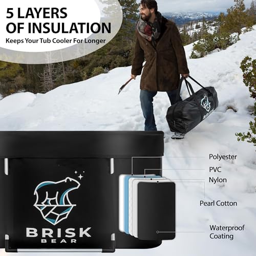 XL Oval Ice Bath Tub for Athletes with Cover by Brisk Bear - Extra Large Cold Plunge Tub for Recovery - Ice Bath Plunge Pool with Digital Timer - Cold Plunge to Soothe Muscles - Black Ice Tub