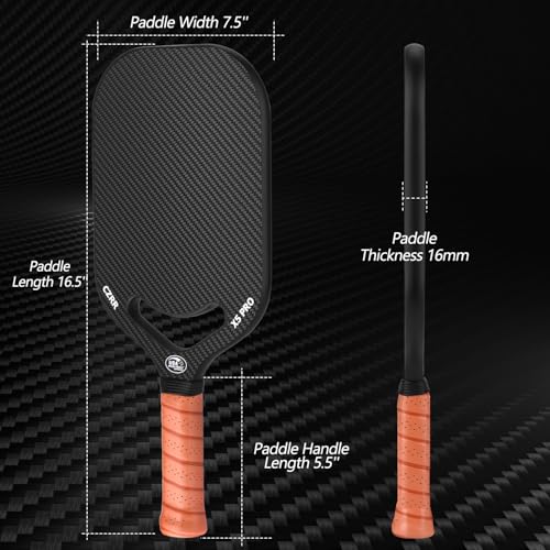 Pickleball Paddle, 3K Carbon Fiber Pickleball Paddle with Aero Throat, USA Pickleball Approved, 16MM Polypropylene Honeycomb Core, Textured Carbon Grit Surface