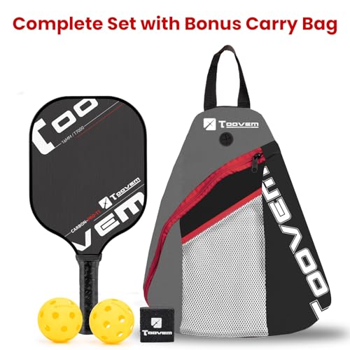 Toovem Pro Pickleball Paddle – Carbon Fiber Pickleball Paddle with T700 Layers & Polypropylene Core, Lightweight Professional Pickle Ball Racket for Power & Control, Whole Set with 2 Balls & Bag