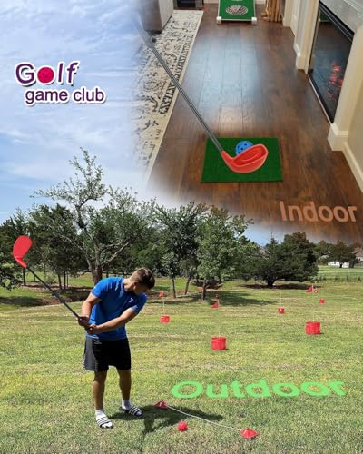 KOFULL Backyard Golf Clubs with Extendable Shaft 2 Packs– Backyard Outdoor Game Club with Oversize Head for Golf Game with Buckets – Length Adjustable 21"-36" for Family – Right-Handed Training, Red