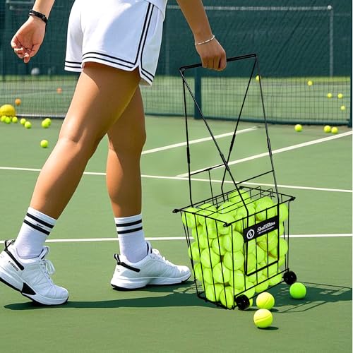 TurboStride Portable Tennis Ball Hopper, Pickleball Picker, Large Capacity, No Assembly for Easy Transport for Picking and Storage Training Tool for Ball (Basket with Wheels)