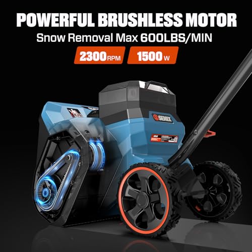 SENIX 60V 15" Cordless Snow Blower, Snow Shovel with Wheel for Decks, Steps, Driveways & Walkways |Brushless Motor, 6000mAh Battery, 6" Depth, 33FT Throw, 600lbs/m, LED Lights, 2 Speed, 75° Direction