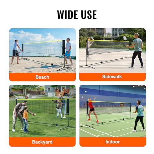 VEVOR Badminton Net, Height Adjustable Volleyball Net, 10ft Wide Foldable Pickleball Net, Portable Easy Setup Tennis Net Set with Poles, Stand and Carry Bag, for Kids Backyard Game Indoor Outdoor Use