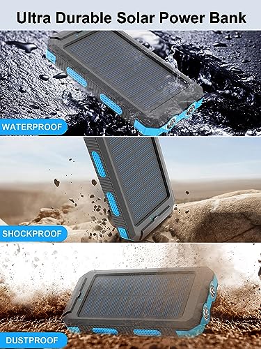 Solar Charger, 38800mAh Solar Power Bank, Waterproof External Backup Battery Power Pack with USB C Input/Output/LED Flashlights Compatible with iPhone, Samsung, iPad, Suitable for Outdoor, Camping