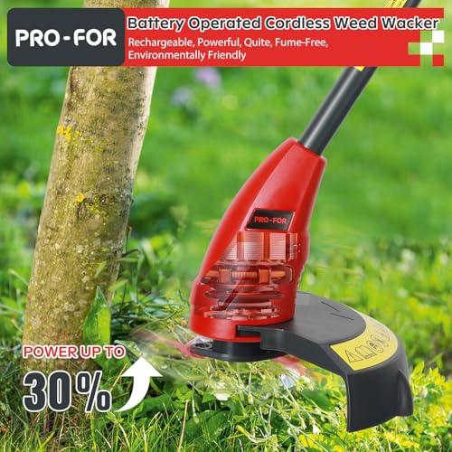 PRO-FOR 20V Lightweight Stringless Grass Trimmer, Battery Powered Weed Eater, Cordless Electric Weed Trimmer with Battery and Charger