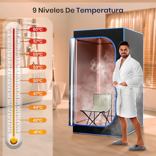 SereneLife Portable Sauna Box for Home, Steam Sauna Tent with Extra Large 4L Steamer - Includes Folding Sauna Chair, Remote Control w/ 9 Heat Levels for in-Home Spa - 2.9' x 2.9' x 5.9'