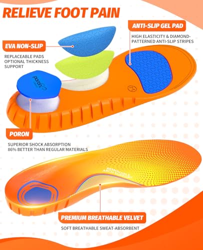 Plantar Fasciitis Insoles for Men & Women,High Arch Support Insoles for Pain Relief, 220+lbs Removable Insoles for Flat Feet,Birthday Gifts for Men Women Dad Mom,Stocking Stuffers Christmas Gifts（L