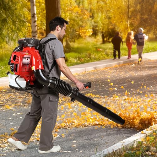 Gas Powered Backpack Leaf Blower 75.6cc 2-Stroke, 850 CFM Airflow & 200 MPH Wind Speed Yard Blower for Leaves, Snow & Outdoor Cleanup