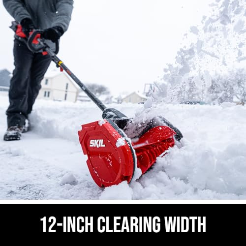 SKIL PWR CORE 40 Brushless 40V 12 in. Power Head Snow Shovel Kit, 20'ft Throwing Distance, Includes 4.0Ah Battery and Charger - PSS1200C-10, Red