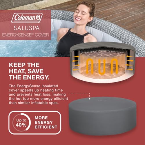 Coleman Sicily AirJet Large Round 5 to 7 Person Inflatable Hot Tub Portable Outdoor Spa with 180 AirJets and EnergySense Cover, Grey