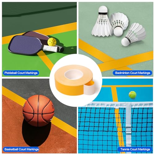 fdalas 2in x 262 FT Pickleball Court Tape for Outdoor,Pickleball Court Marking Kit,Temporary Floor Marking Tape Indoor,Yellow Court Fast Marking for Tennis,Badminton,Gym,Non-Reflective