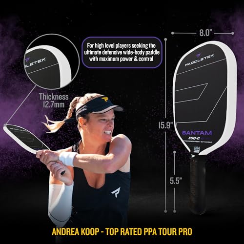 Paddletek Bantam ESQ-C 12.7mm Pickleball Paddle with Polymer Honeycomb Core - Unidirectional RAW Carbon Fiber Pickleball Paddle – Torsional Weighting & Performance Grip - USAPA Approved - 5.5" Handle