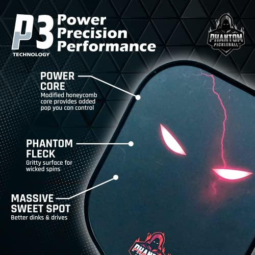 Phantom Pickleball Paddle Eternal 14mm - Carbon Fiber - USA Pickleball Approved - Max Grit and Spin Elongated Body Pickle Ball Paddle - Lightweight Pickleball Racket with Polypropylene Core