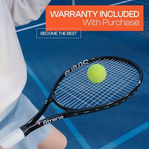 Strena 2-Player Tennis Racket Set - Aluminum Adult Racquets (27 Inch) with Carry Bag - Lightweight Recreational Starter Kit - Grip Size 4 1/4 - Black & White Split Design