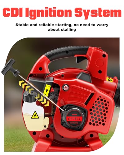 Getell 27cc Gas Powered Handheld Blower, 380 CFM 180 MPH 2-Cycle Engine, Lightweight Quick-Start for Lawn Care, Snow & Roof Leaf Cleaning (GET309)