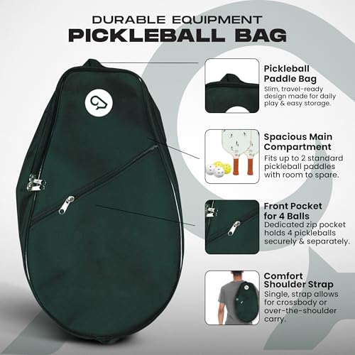 Goat Pickleball Paddles Set of 2, Includes 4 Indoor Outdoor Balls and Travel Bag, Lightweight Durable Fiberglass Pickleball Rackets Set for Men, Women, Beginners (Green)