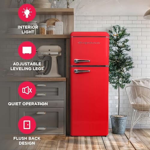 Frigidaire EFR756, 2 Door Apartment Size RETRO Refrigerator with Top Freezer, Chrome Handles, 7.5 cu ft