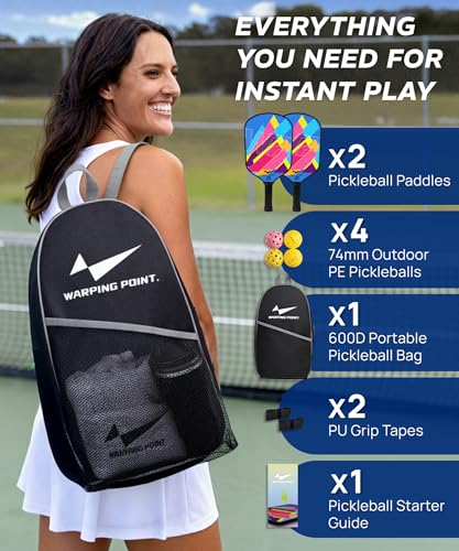 Pickleball Paddles Set of 2, Fiberglass Pickleball Set, Durable & Lightweight USAPA Approved Pickle Ball Rackets 2 Pack Pickleball Gifts for Women with Bag & Outdoor Balls for Men Beginner Kids Adults