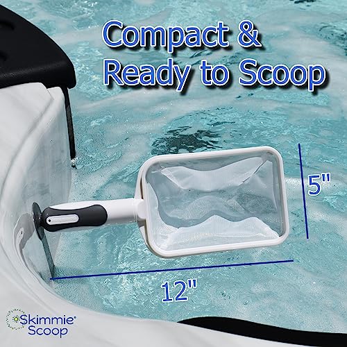 The Skimmie Scoop - Patented Handheld Skimmer with Fine Mesh Net for Spa, Hot Tub, Cold Plunge and Small Pool Cleaning - Lightweight and Durable with Powerful Suction Cup - Clean Out Filter (White)