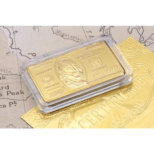 American Coin Treasures Ben Franklin $100 Bar One Troy Ounce Layered in 24KT Gold Novelty Decoration