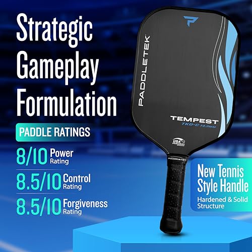 Paddletek Tempest TKO-C - Professional Pickleball Paddles with Polymer Honeycomb Core - PT-700 Unidirectional Carbon Fiber – Torsional Weighting & High Tack Performance Grip - USAPA Approved - Riptide