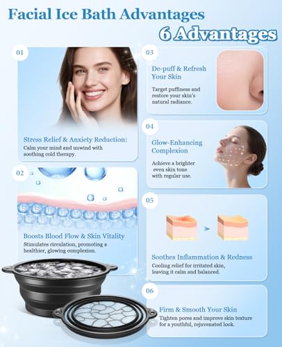 Face Ice Bath Bowl - Silicone Foldable Facial Ice Therapy Basin with Built-in Ice Tray, Cold Plunge Bowl for Skin Tightening, Puffiness Relief & Glowing Skin, Idea for Home & Travel